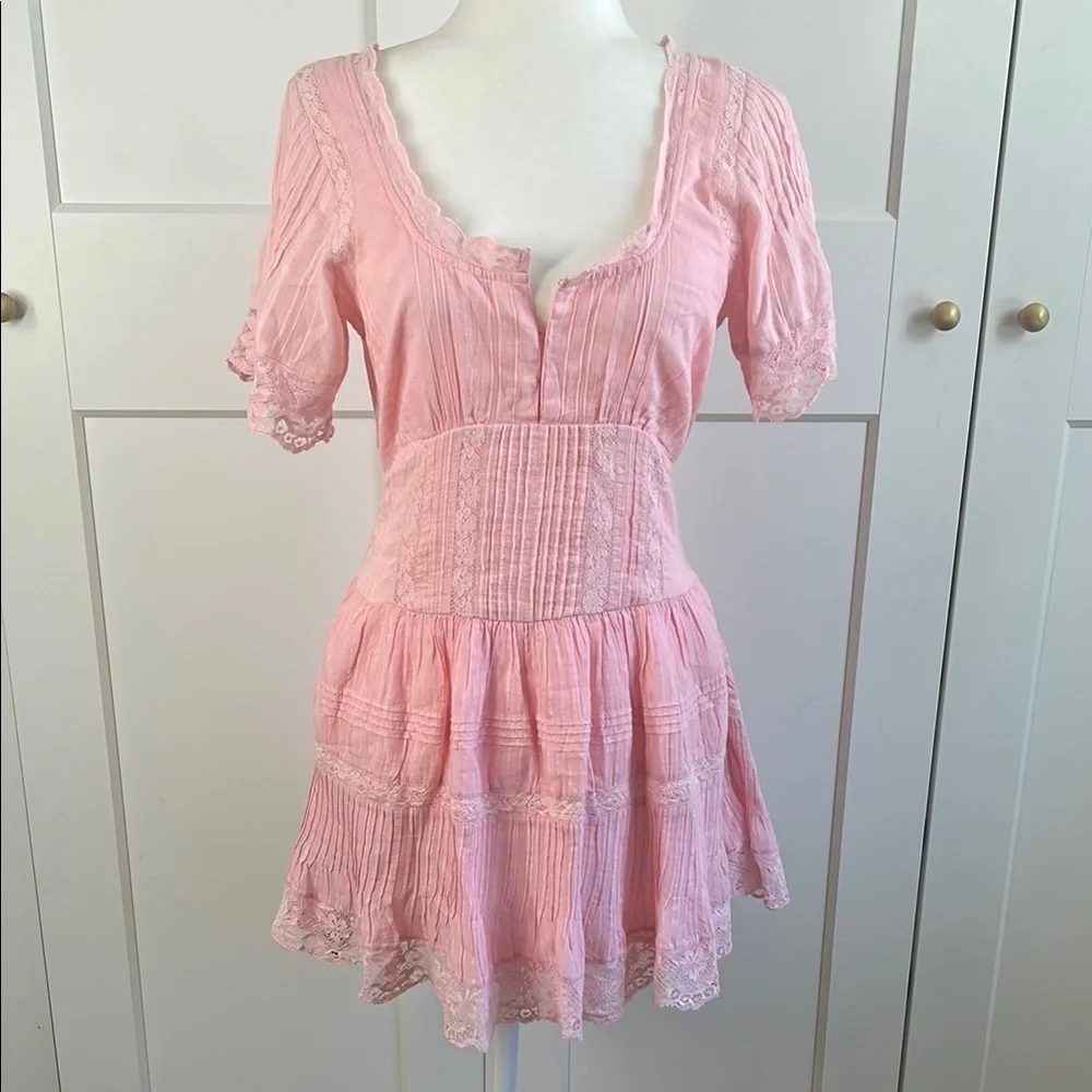 LoveShackFancy Pink Mirelle Dress Cherry Pink | 6